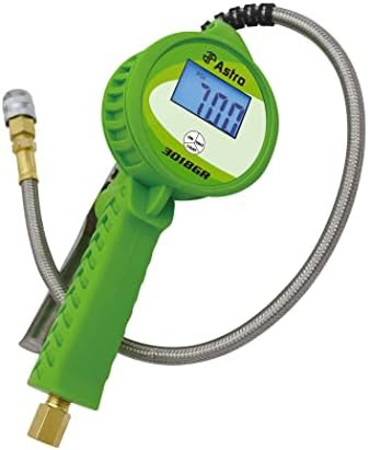 Green digital tire inflator with push-lock coupler