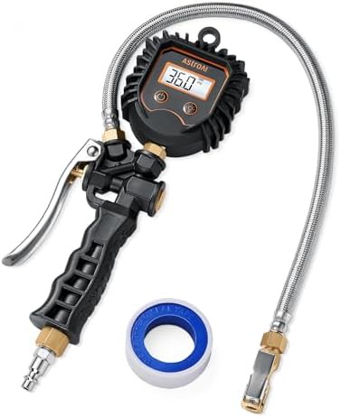 Heavy duty tire inflator gauge with hose