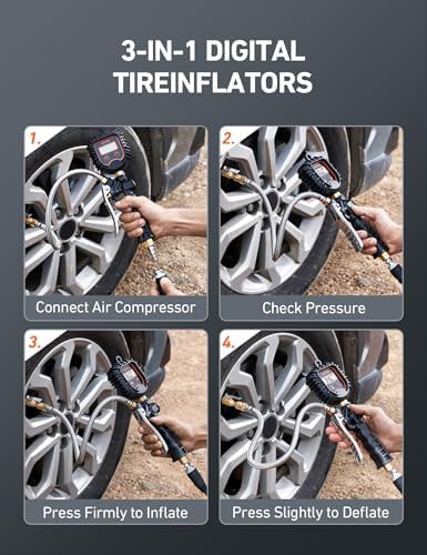 Heavy duty tire inflator gauge with hose — photo 5
