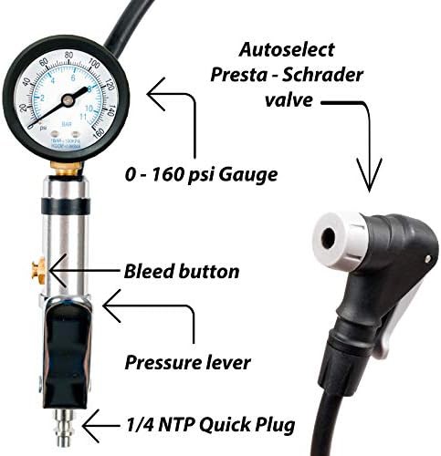Universal bicycle tire inflator with gauge — photo 3
