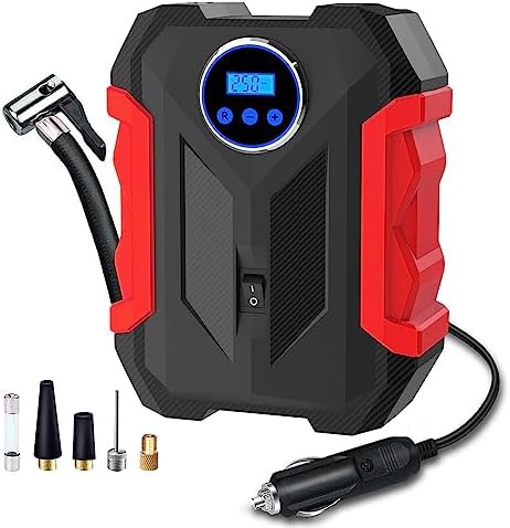 Red 12V DC Auto Tire Pump with LED