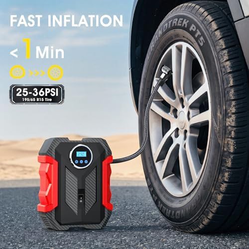 Red 12V DC Auto Tire Pump with LED — photo 3