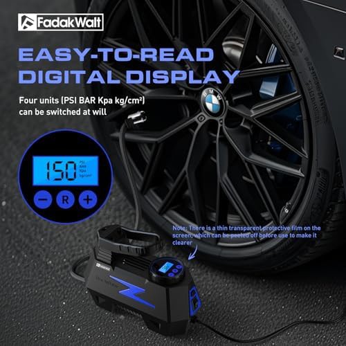 Blue portable 12V DC car tire inflator — photo 5