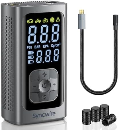 Silver Portable Inflator with Valve Caps