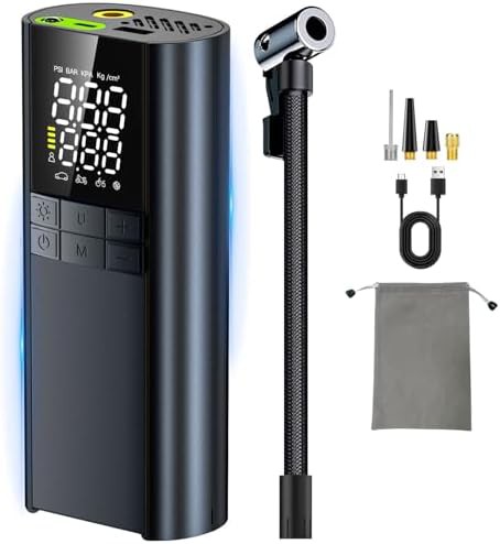 Portable black cordless tire pump with LED
