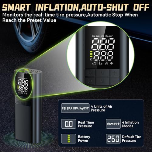 Portable black cordless tire pump with LED — photo 3