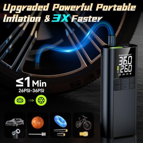Portable black cordless tire pump with LED — photo 4