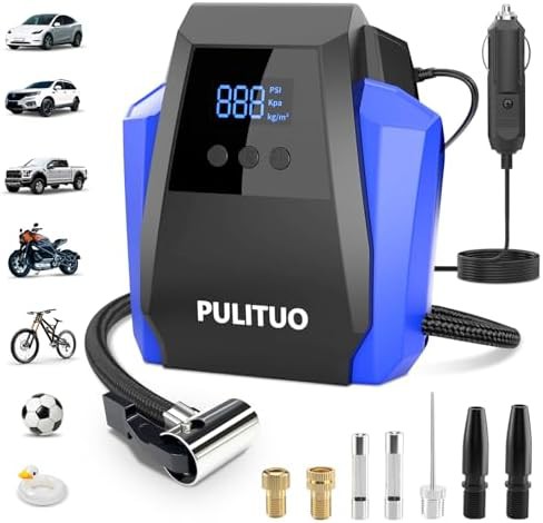Blue 12V DC portable air compressor