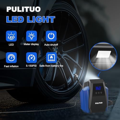 Blue 12V DC portable air compressor — photo 3