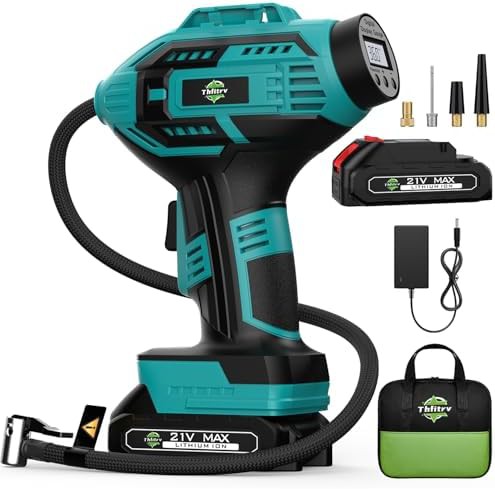Blue Cordless Handheld Tire Pump with Gauge