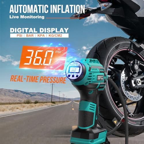 Blue Cordless Handheld Tire Pump with Gauge — photo 4