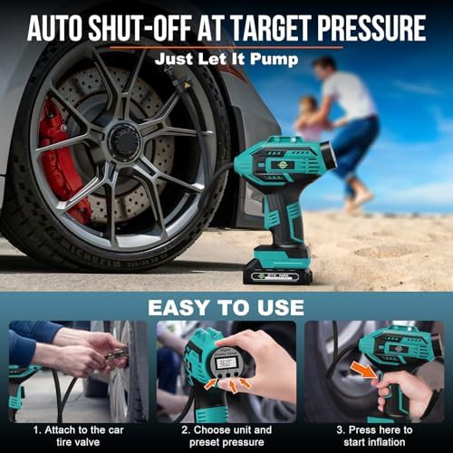 Blue Cordless Handheld Tire Pump with Gauge — photo 5