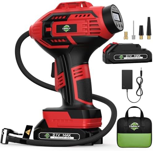 Red Cordless Handheld Tire Pump with Gauge
