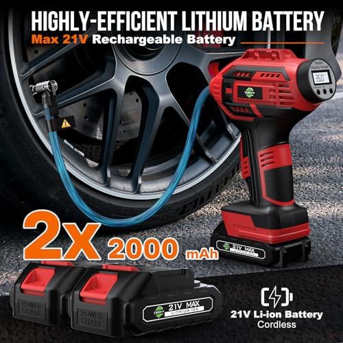 Red Cordless Handheld Tire Pump with Gauge — photo 3