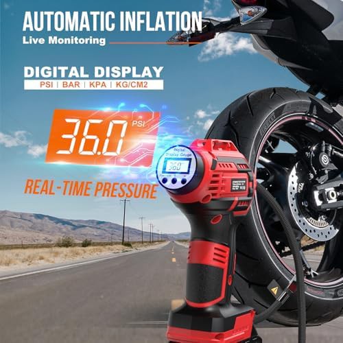 Red Cordless Handheld Tire Pump with Gauge — photo 4