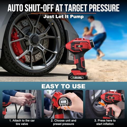 Red Cordless Handheld Tire Pump with Gauge — photo 5