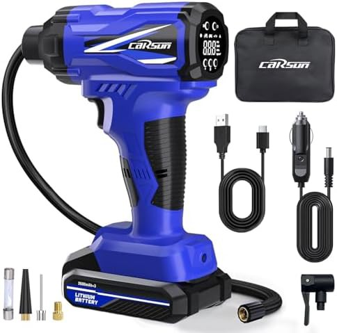 Cordless Blue Handheld Tire Pump with Battery