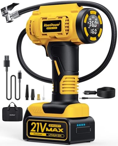 Yellow cordless compressor with HD digital gauge