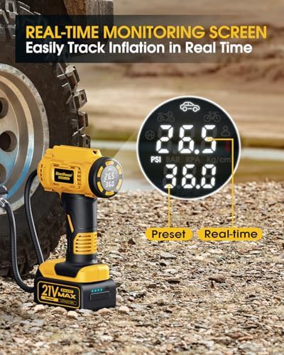 Yellow cordless compressor with HD digital gauge — photo 3