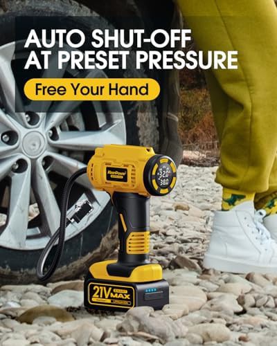Yellow cordless compressor with HD digital gauge — photo 4