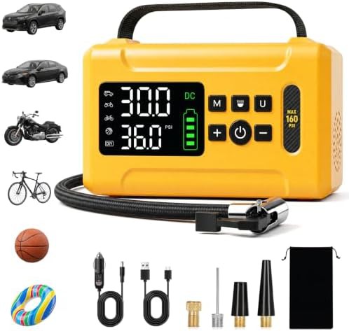 Portable air pump with 160 PSI capacity